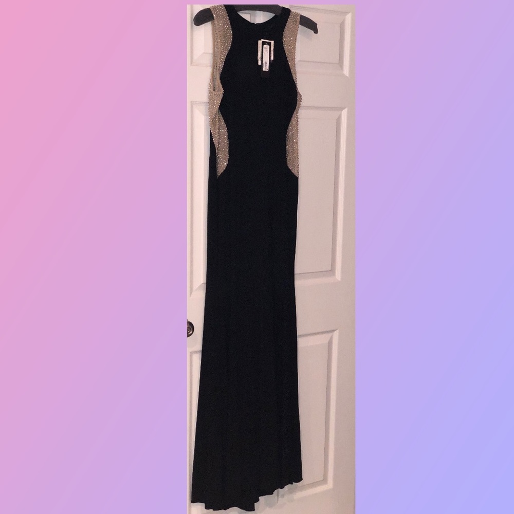 Long black dress with rhinestones